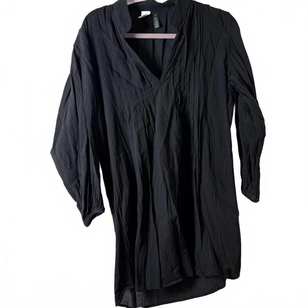 Lauren Ralph Lauren 100% Cotton Lightweight Black SZ M V Neck Long Sleeve Tunic
